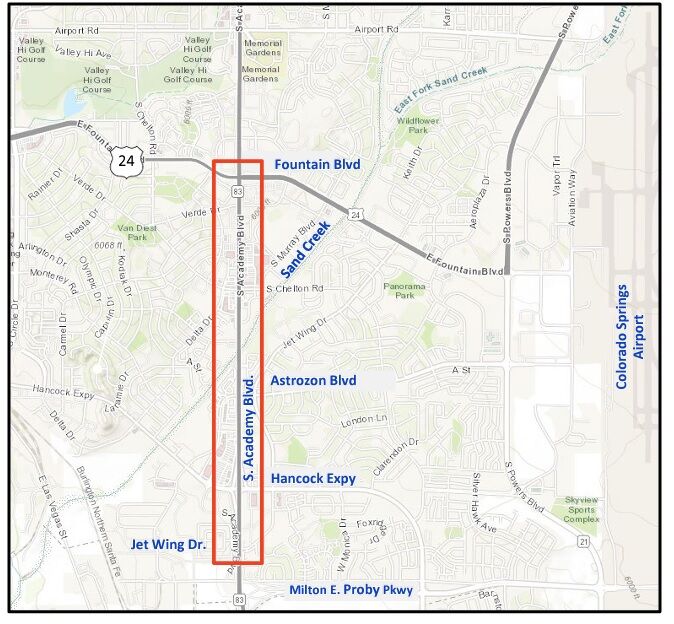 South Academy Boulevard improvements - map 2, east fountain boulevard and jet wing drive